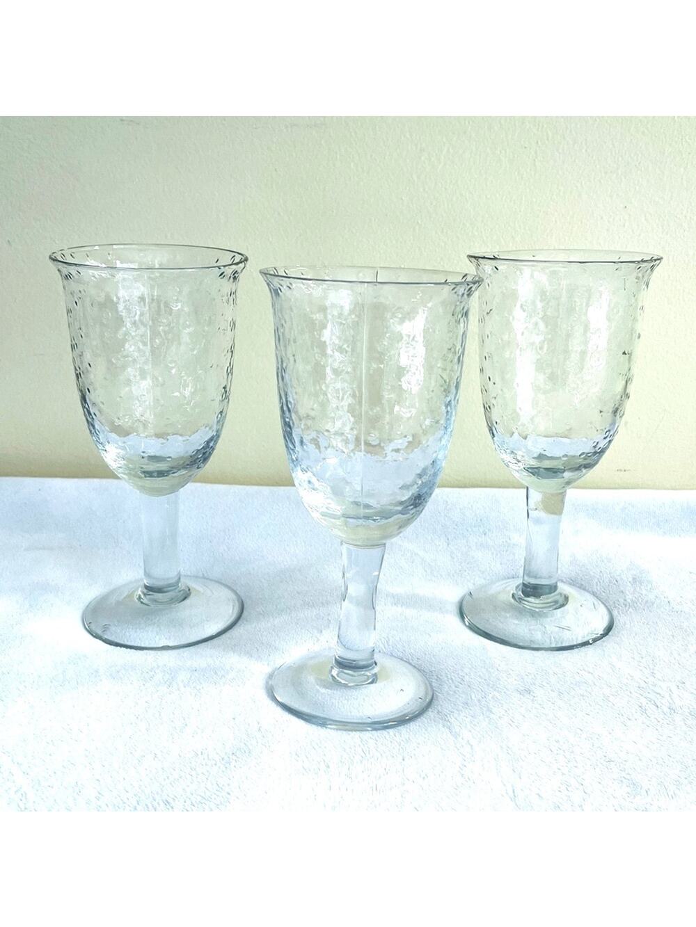 3 Vtg Controlled Bubble Blown Wine Glasses Goblets Water Goblet
